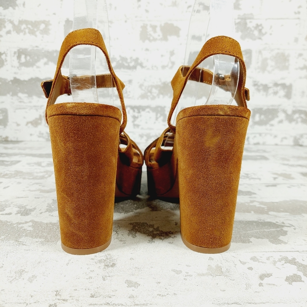 NEW Splendid Piper Tan Brown Suede Heeled Platform Sandals C998 - Picture 6 of 14